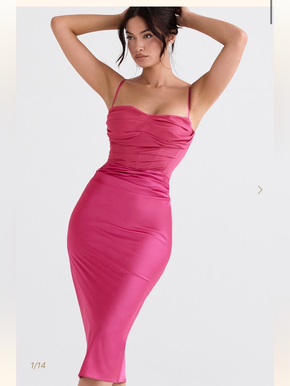 House of CB teia Hot Pink Draped Corset Midi Dress L+Cup